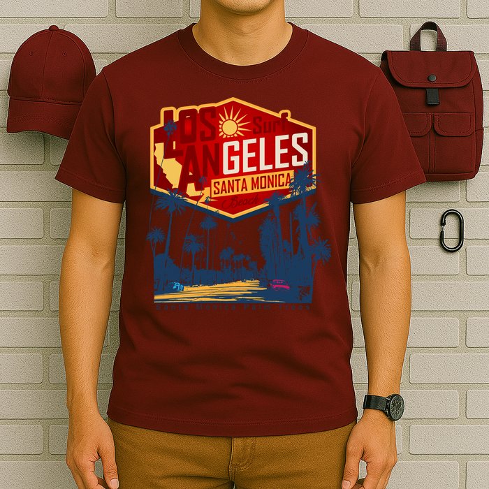 Santa Monica LA Los Angeles Retro Surf Beach T-Shirt