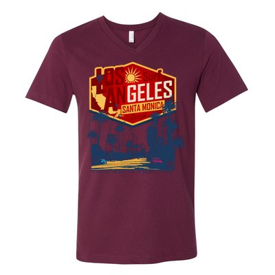 Santa Monica LA Los Angeles Retro Surf Beach V-Neck T-Shirt