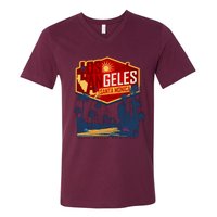 Santa Monica LA Los Angeles Retro Surf Beach V-Neck T-Shirt