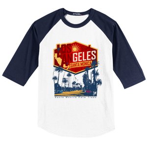 Santa Monica LA Los Angeles Retro Surf Beach Baseball Sleeve Shirt