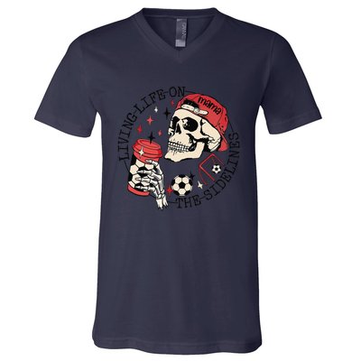 Soccer Mama Living Life On The Sidelines Skeleton Coffee V-Neck T-Shirt