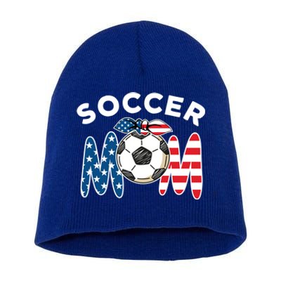 Soccer Mom Labor Day American Flag Funny Gift Short Acrylic Beanie