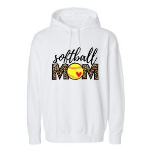 Softball Mom Leopard Funny Baseball Mom Mother's Day Garment-Dyed Fleece Hoodie