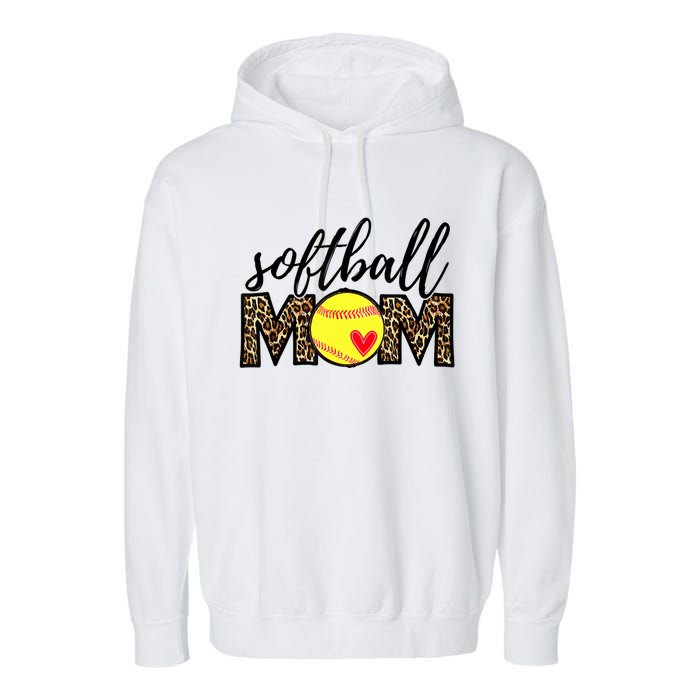 Softball Mom Leopard Funny Baseball Mom Mother's Day Garment-Dyed Fleece Hoodie