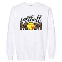 Softball Mom Leopard Funny Baseball Mom Mother's Day Garment-Dyed Sweatshirt