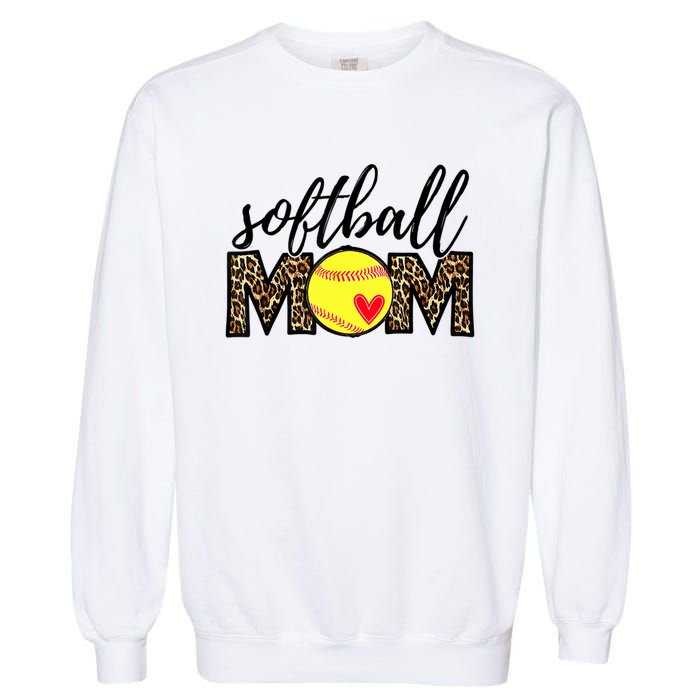 Softball Mom Leopard Funny Baseball Mom Mother's Day Garment-Dyed Sweatshirt