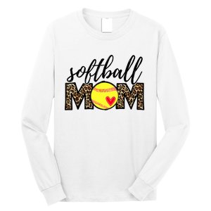 Softball Mom Leopard Funny Baseball Mom Mother's Day Long Sleeve Shirt