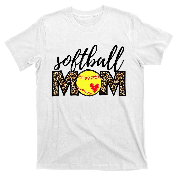 Softball Mom Leopard Funny Baseball Mom Mother's Day T-Shirt