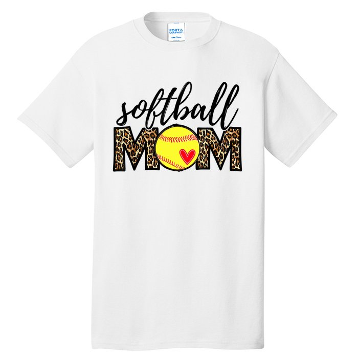 Softball Mom Leopard Funny Baseball Mom Mother's Day Tall T-Shirt