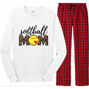 Softball Mom Leopard Funny Baseball Mom Mother's Day Long Sleeve Pajama Set