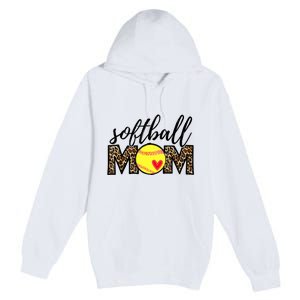 Softball Mom Leopard Funny Baseball Mom Mother's Day Premium Pullover Hoodie