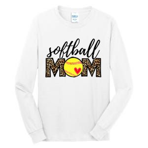 Softball Mom Leopard Funny Baseball Mom Mother's Day Tall Long Sleeve T-Shirt