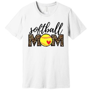 Softball Mom Leopard Funny Baseball Mom Mother's Day Premium T-Shirt