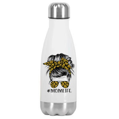 Sunflowers Mom Life Messy Bun Hair Sunglasses MotherS Day Stainless Steel Insulated Water Bottle