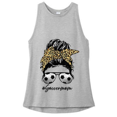 Soccer Mom Leopard Messy Bun Football Hair Game Day Vibes Ladies PosiCharge Tri-Blend Wicking Tank
