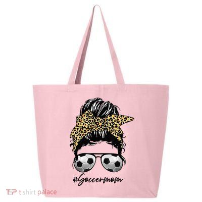 Soccer Mom Leopard Messy Bun Football Hair Game Day Vibes 25L Jumbo Tote