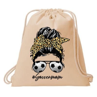 Soccer Mom Leopard Messy Bun Football Hair Game Day Vibes Drawstring Bag