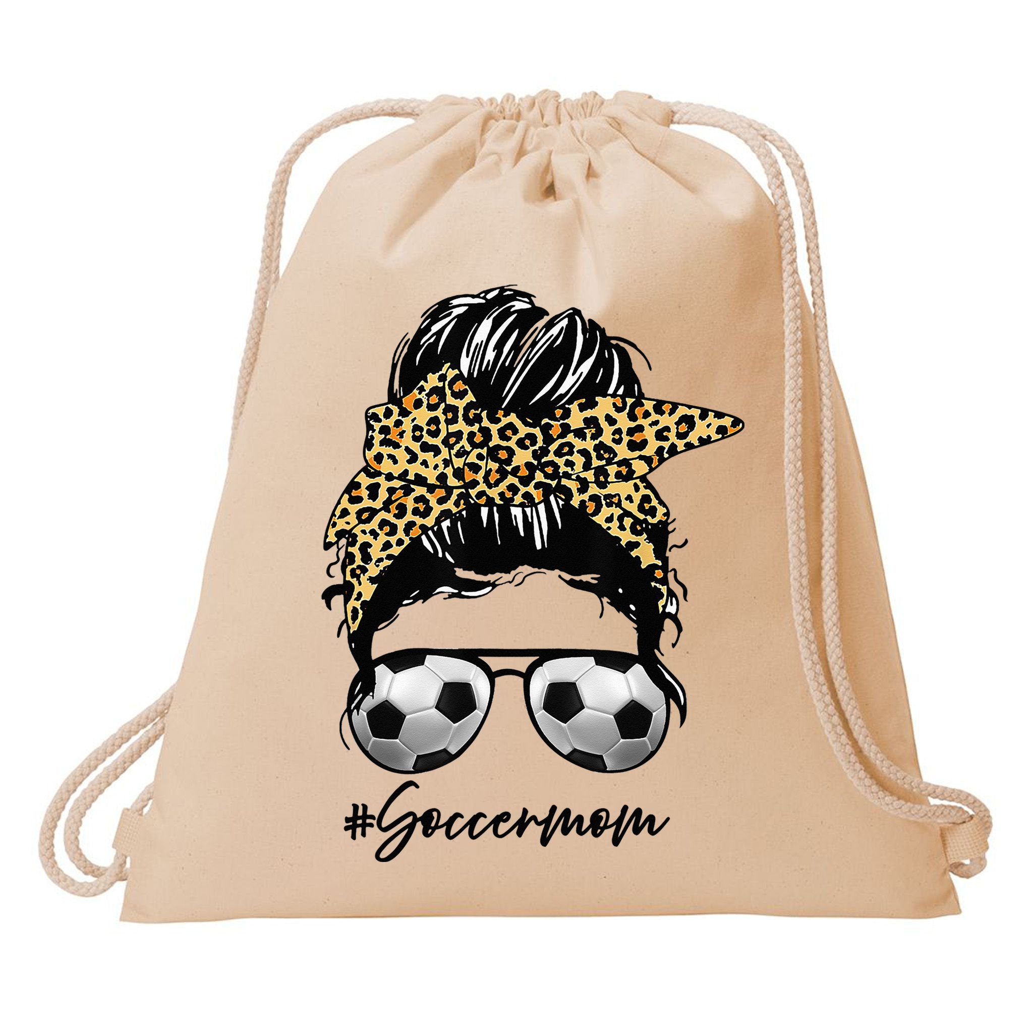 Soccer Mom Leopard Messy Bun Football Hair Game Day Vibes Drawstring Bag