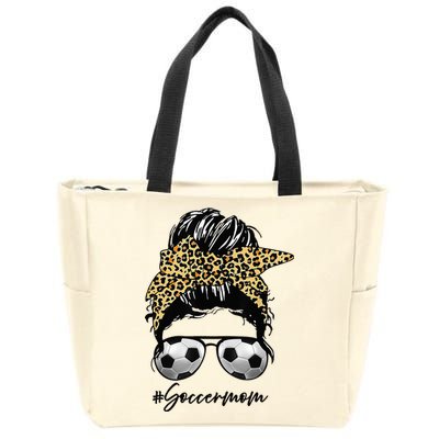 Soccer Mom Leopard Messy Bun Football Hair Game Day Vibes Zip Tote Bag