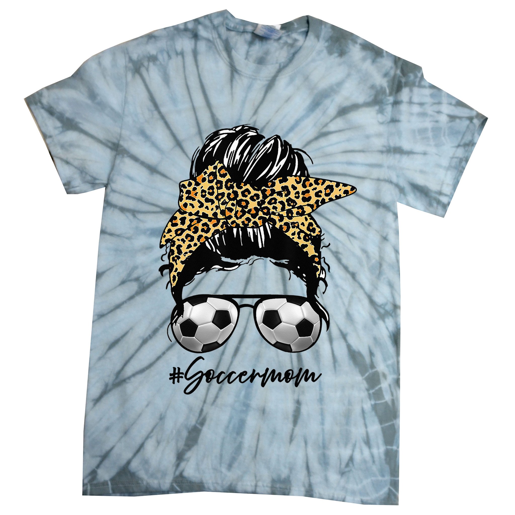 Soccer Mom Leopard Messy Bun Football Hair Game Day Vibes Tie-Dye T-Shirt
