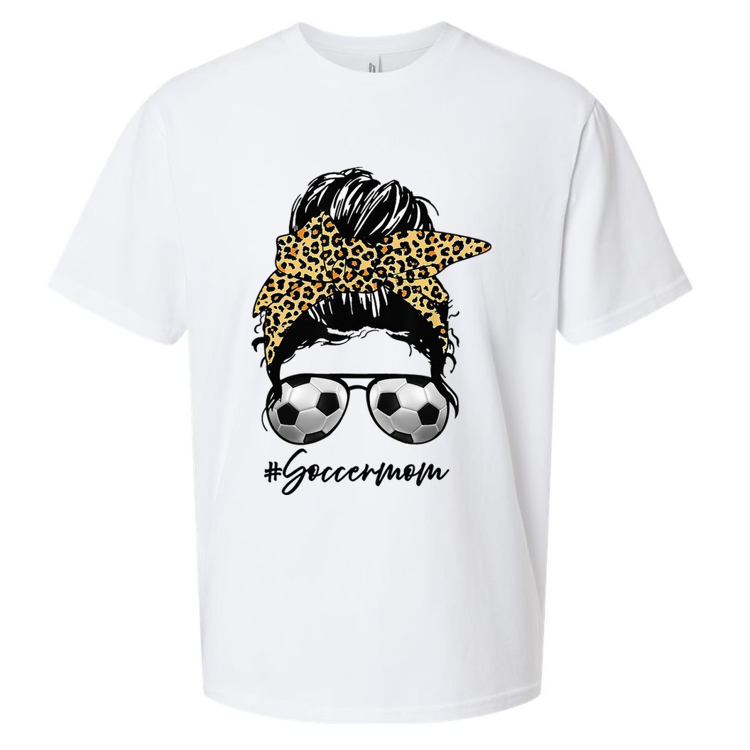Soccer Mom Leopard Messy Bun Football Hair Game Day Vibes Sueded Cloud Jersey T-Shirt