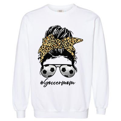 Soccer Mom Leopard Messy Bun Football Hair Game Day Vibes Garment-Dyed Sweatshirt
