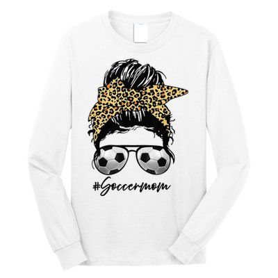 Soccer Mom Leopard Messy Bun Football Hair Game Day Vibes Long Sleeve Shirt