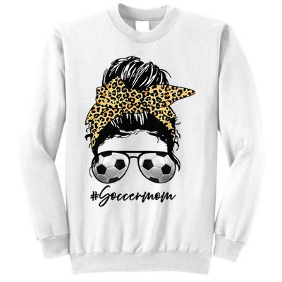 Soccer Mom Leopard Messy Bun Football Hair Game Day Vibes Sweatshirt