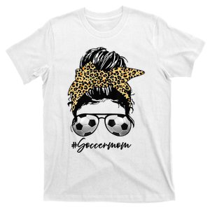 Soccer Mom Leopard Messy Bun Football Hair Game Day Vibes T-Shirt