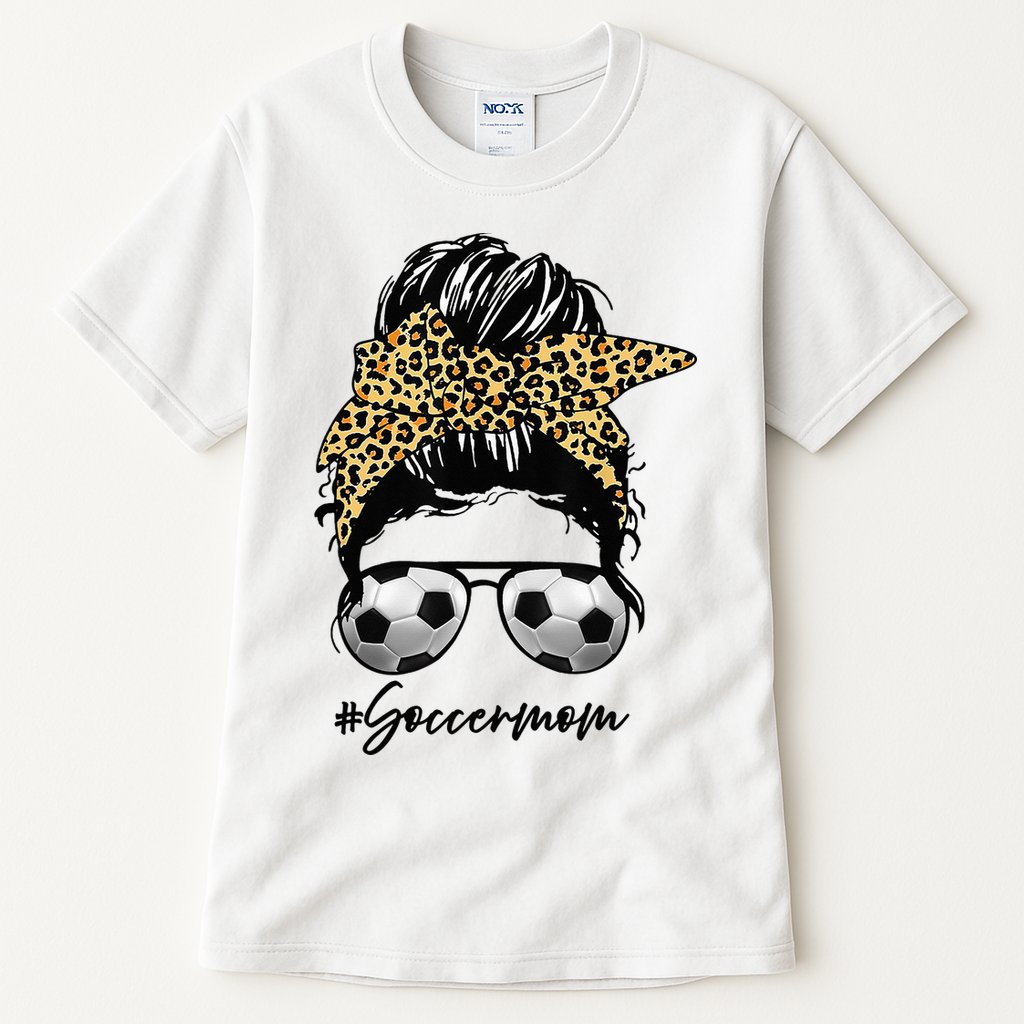 Soccer Mom Leopard Messy Bun Football Hair Game Day Vibes Tall T-Shirt