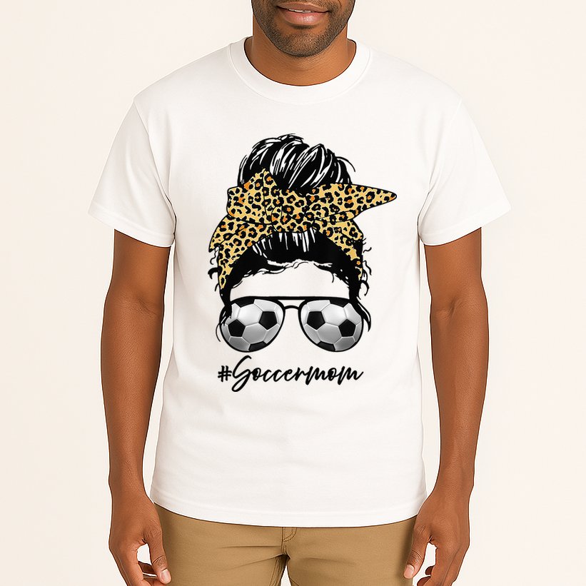 Soccer Mom Leopard Messy Bun Football Hair Game Day Vibes Tall T-Shirt