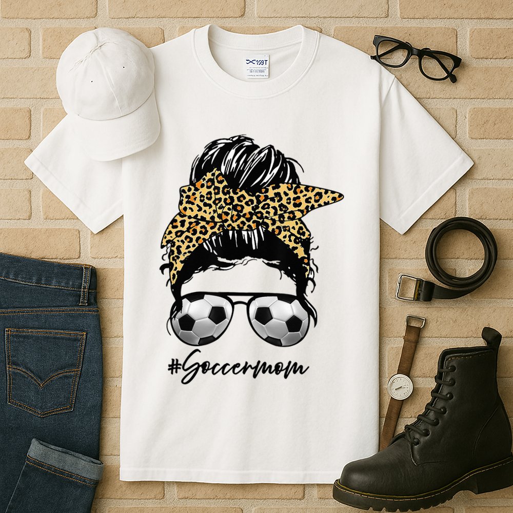 Soccer Mom Leopard Messy Bun Football Hair Game Day Vibes Tall T-Shirt