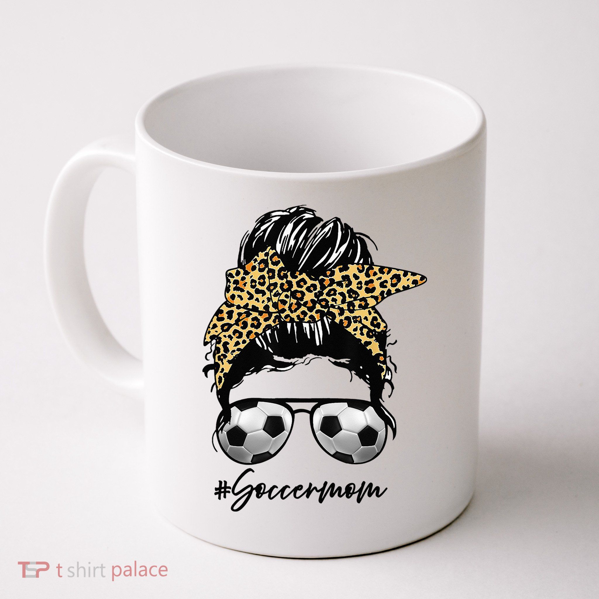 Soccer Mom Leopard Messy Bun Football Hair Game Day Vibes Mug