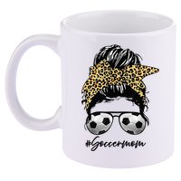 Soccer Mom Leopard Messy Bun Football Hair Game Day Vibes 11oz C Handle Ceramic Mug