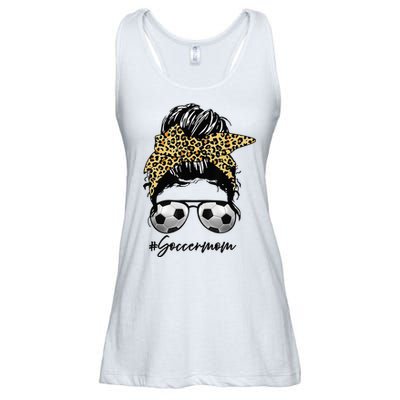 Soccer Mom Leopard Messy Bun Football Hair Game Day Vibes Ladies Essential Flowy Tank