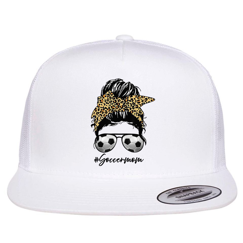 Soccer Mom Leopard Messy Bun Football Hair Game Day Vibes Flat Bill Trucker Hat