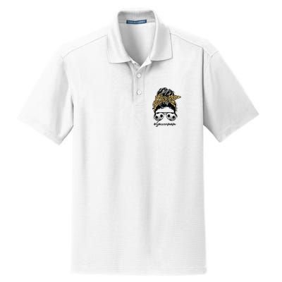 Soccer Mom Leopard Messy Bun Football Hair Game Day Vibes Dry Zone Grid Polo