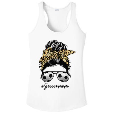 Soccer Mom Leopard Messy Bun Football Hair Game Day Vibes Ladies PosiCharge Competitor Racerback Tank