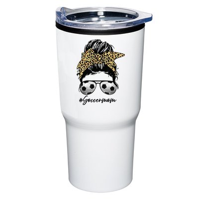 Soccer Mom Leopard Messy Bun Football Hair Game Day Vibes Tumbler