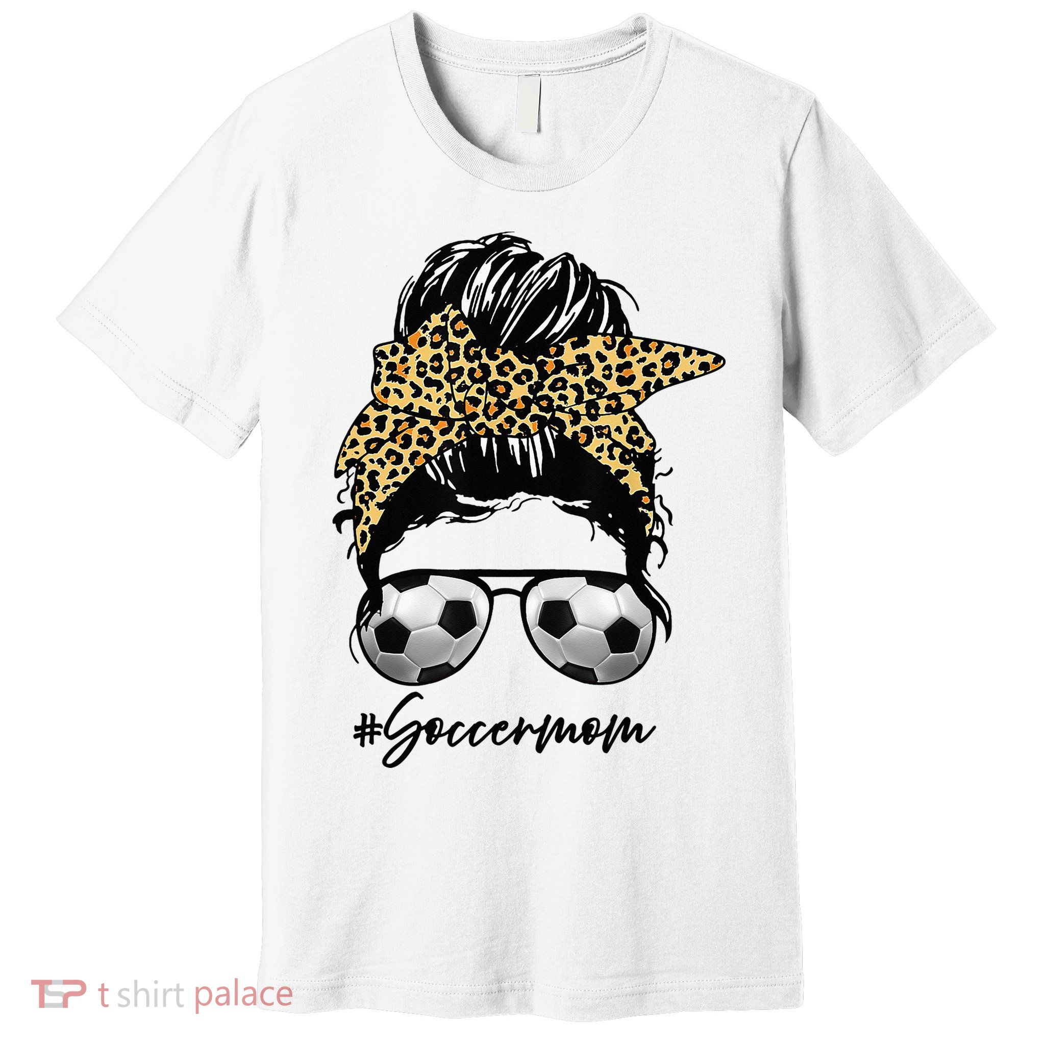 Soccer Mom Leopard Messy Bun Football Hair Game Day Vibes Premium T-Shirt