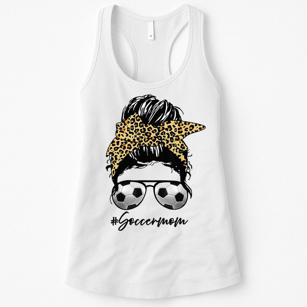 Soccer Mom Leopard Messy Bun Football Hair Game Day Vibes Womens Tank Top