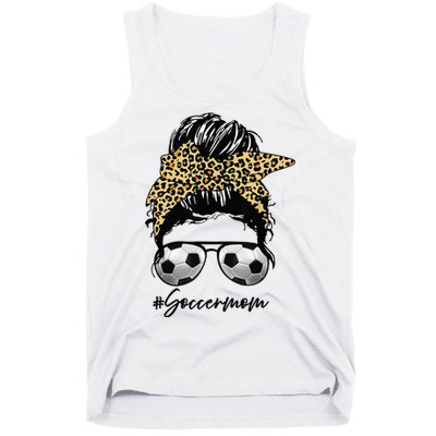 Soccer Mom Leopard Messy Bun Football Hair Game Day Vibes Tank Top