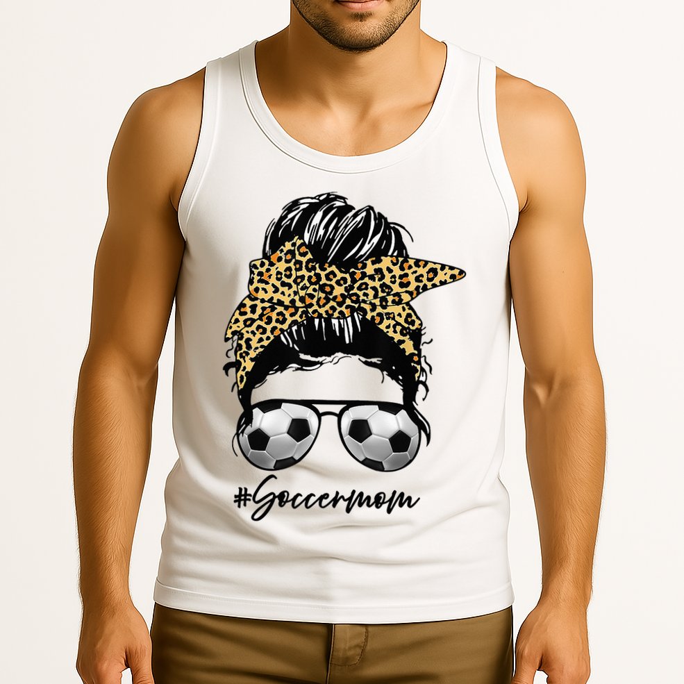 Soccer Mom Leopard Messy Bun Football Hair Game Day Vibes Tank Top