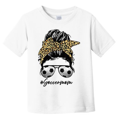 Soccer Mom Leopard Messy Bun Football Hair Game Day Vibes Toddler T-Shirt