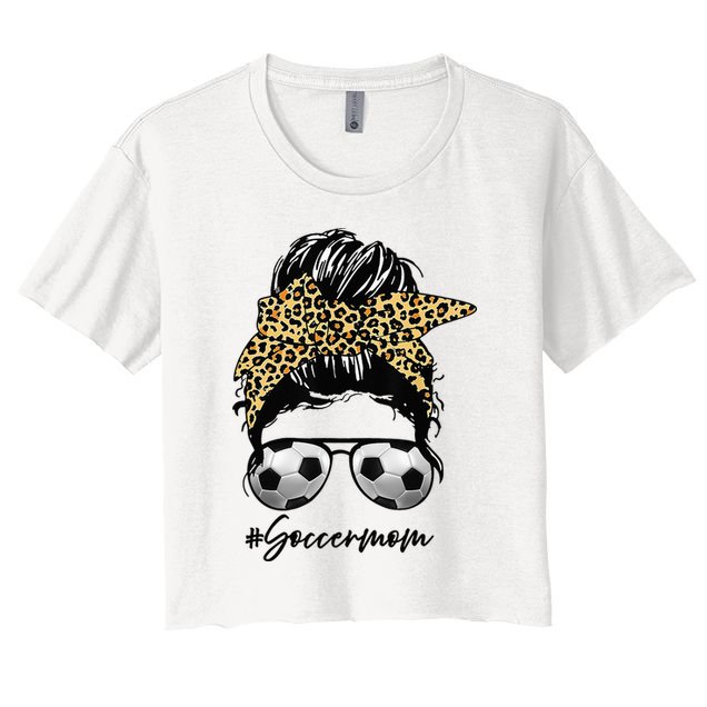 Soccer Mom Leopard Messy Bun Football Hair Game Day Vibes Crop Top
