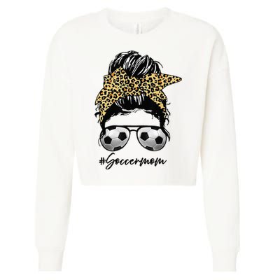 Soccer Mom Leopard Messy Bun Football Hair Game Day Vibes Cropped Pullover Crew