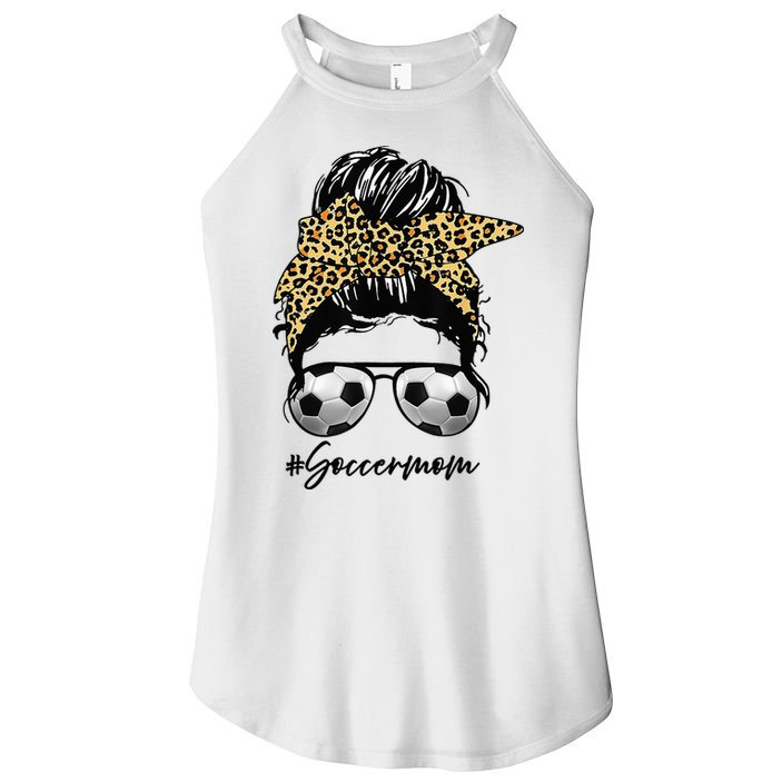 Soccer Mom Leopard Messy Bun Football Hair Game Day Vibes Women's Perfect Tri Rocker Tank