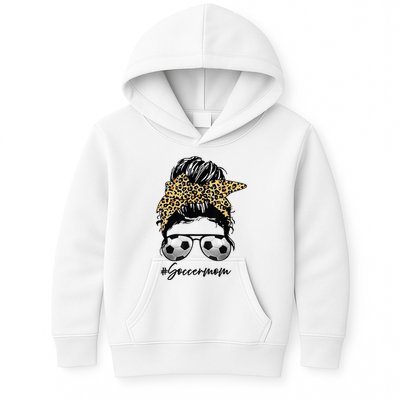 Soccer Mom Leopard Messy Bun Football Hair Game Day Vibes Kids Hoodie