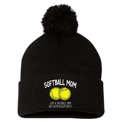 Softball Mom Like A Baseball Mom With Bigger Balls Funny Pom Pom 12in Knit Beanie