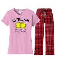 Softball Mom Like A Baseball Mom With Bigger Balls Funny Women's Flannel Pajama Set